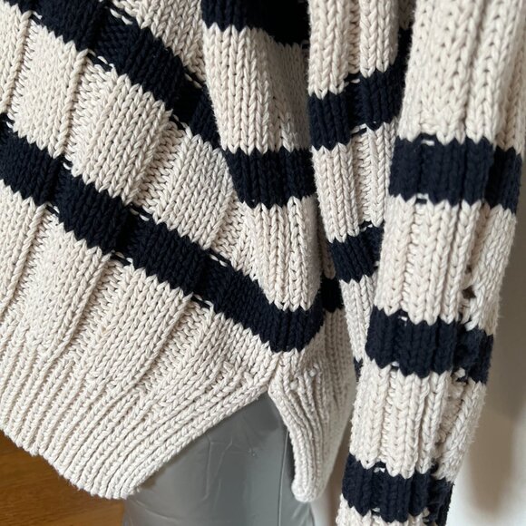 Zara chunky-knit cotton striped sweater, size S, cream/black - Picture 6 of 9
